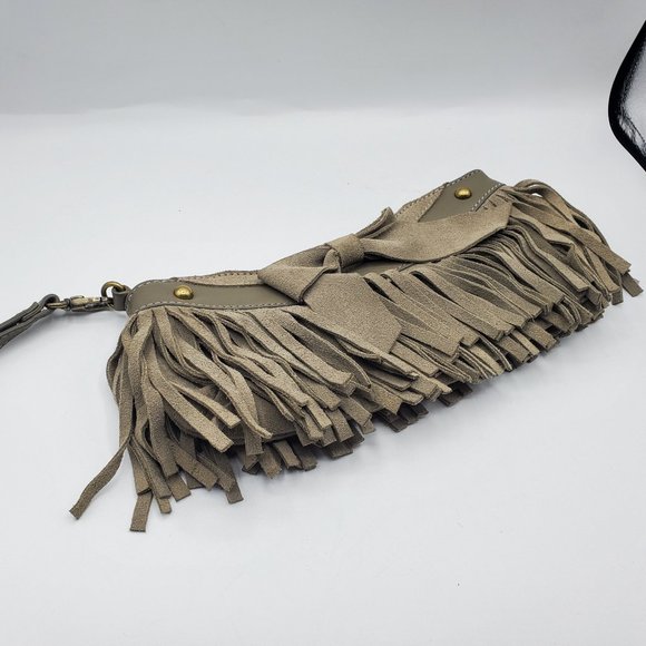 *SOLD* HYPE SUEDE FRINGE WRISTLET CLUTCH BAG - Picture 1 of 6